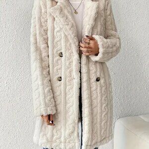 Double Breasted Lapel Teddy Coat, Versatile Long Sleeve Textured Thermal Winter